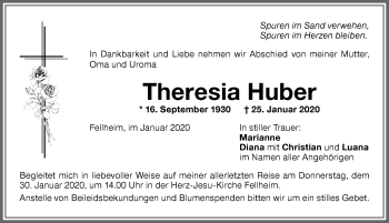 Traueranzeige von Theresia Huber von Memminger Zeitung