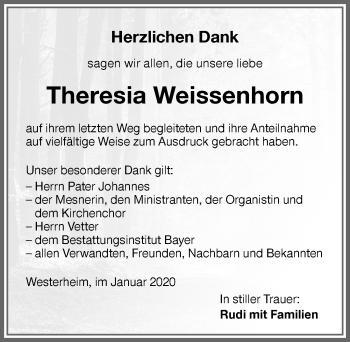 Traueranzeige von Theresia Weissenhorn von Memminger Zeitung