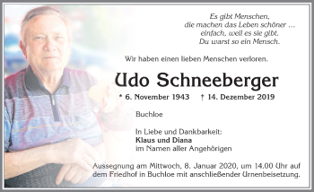 Traueranzeige von Udo Schneeberger von Allgäuer Zeitung, Kaufbeuren/Buchloe