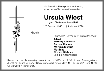 Traueranzeige von Ursula Wiest von Memminger Zeitung