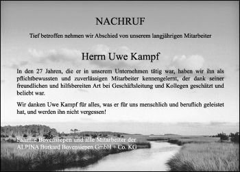 Traueranzeige von Uwe Kampf von Allgäuer Zeitung, Kaufbeuren/Buchloe