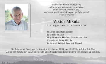 Traueranzeige von Viktor Mikula von Allgäuer Zeitung,Kempten