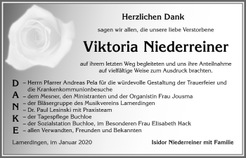 Traueranzeige von Viktoria Niederreiner von Allgäuer Zeitung, Kaufbeuren/Buchloe