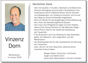 Traueranzeige von Vinzenz Dorn von Allgäuer Zeitung