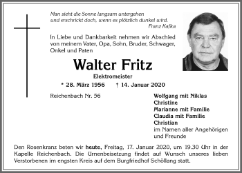 Traueranzeige von Walter Fritz von Allgäuer Anzeigeblatt