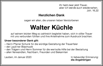 Traueranzeige von Walter Küchle von Memminger Zeitung