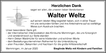 Traueranzeige von Walter Weltz von Memminger Zeitung