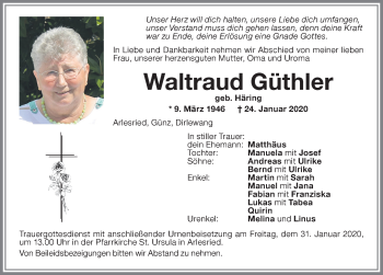Traueranzeige von Waltraud Güthler von Memminger Zeitung