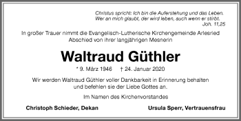 Traueranzeige von Waltraud Güthler von Memminger Zeitung
