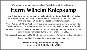 Traueranzeige von Wilhelm Kniepkamp von Allgäuer Anzeigeblatt