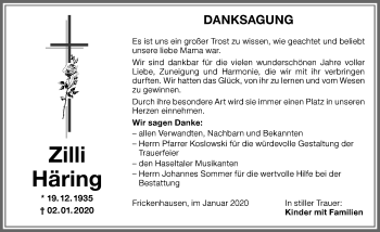 Traueranzeige von Zilli Häring von Memminger Zeitung
