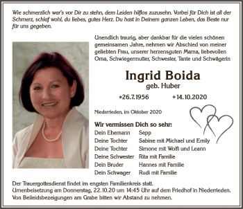 Traueranzeige von Ingrid Boida von Memminger Zeitung