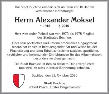 Traueranzeige von Alexander Moksel von Allgäuer Zeitung, Kaufbeuren/Buchloe