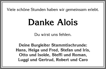 Traueranzeige von Alois  von Allgäuer Zeitung, Marktoberdorf