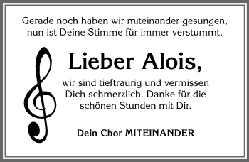 Traueranzeige von Alois  von Allgäuer Zeitung, Marktoberdorf