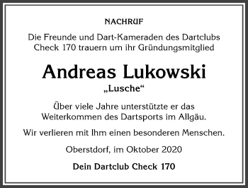Traueranzeige von Andreas Lukowski von Allgäuer Anzeigeblatt