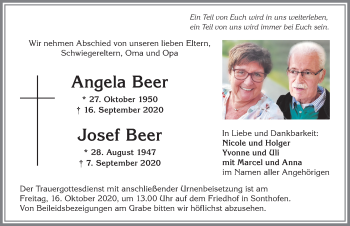 Traueranzeige von Angela Beer von Allgäuer Anzeigeblatt
