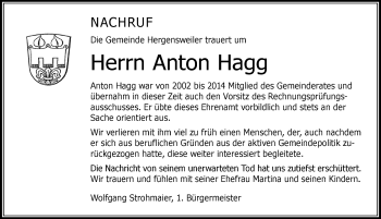 Traueranzeige von Anton Hagg von Der Westallgäuer