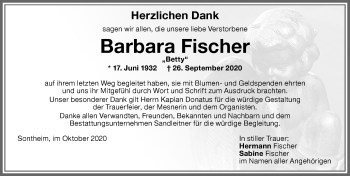 Traueranzeige von Barbara Fischer von Memminger Zeitung