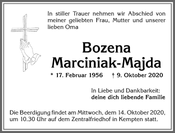 Traueranzeige von Bozena Marciniak-Majda von Allgäuer Zeitung,Kempten
