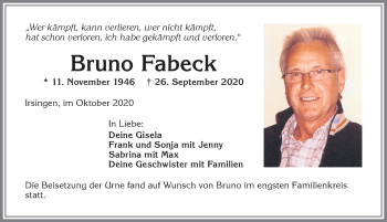 Traueranzeige von Bruno Fabeck von Allgäuer Zeitung
