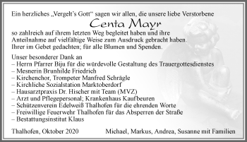 Traueranzeige von Centa Mayr von Allgäuer Zeitung, Marktoberdorf