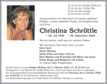 Traueranzeige von Christina Schröttle von Allgäuer Anzeigeblatt