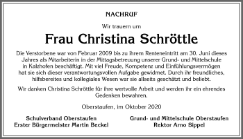 Traueranzeige von Christina Schröttle von Allgäuer Anzeigeblatt