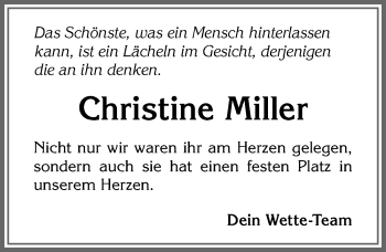 Traueranzeige von Christine Miller von Allgäuer Zeitung, Füssen