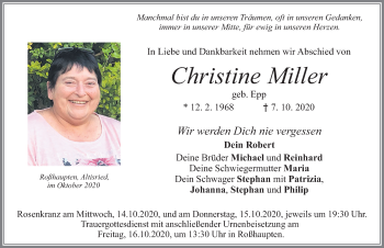 Traueranzeige von Christine Miller von Allgäuer Zeitung