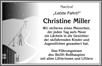 Traueranzeige von Christine Miller von Allgäuer Zeitung, Füssen