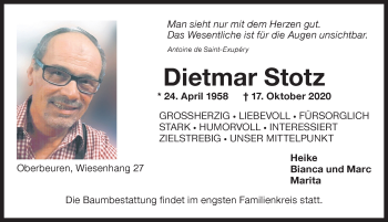 Traueranzeige von Dietmar Stotz von Allgäuer Zeitung, Kaufbeuren/Buchloe