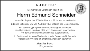 Traueranzeige von Edmund Schneider von Der Westallgäuer