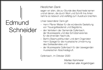 Traueranzeige von Edmund Schneider von Der Westallgäuer