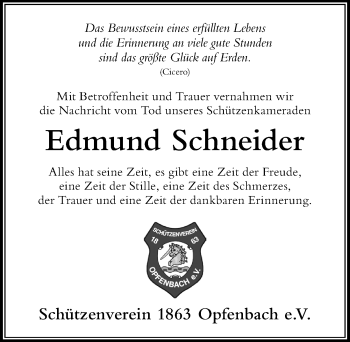 Traueranzeige von Edmund Schneider von Der Westallgäuer