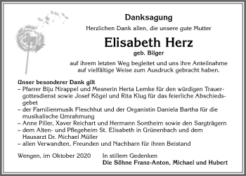 Traueranzeige von Elisabeth Herz von Allgäuer Zeitung