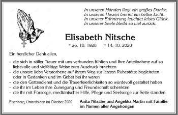 Traueranzeige von Elisabeth Nitsche von Allgäuer Zeitung, Füssen
