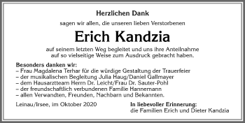 Traueranzeige von Erich Kandzia von Allgäuer Zeitung, Kaufbeuren/Buchloe