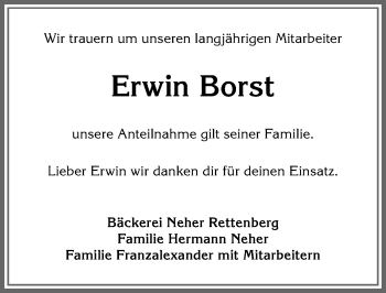Traueranzeige von Erwin Borst von Allgäuer Anzeigeblatt