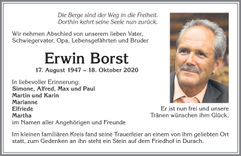 Traueranzeige von Erwin Borst von Allgäuer Zeitung, Gesamtausgabe