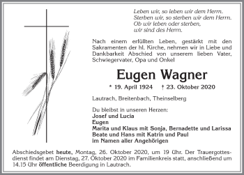 Traueranzeige von Eugen Wagner von Memminger Zeitung