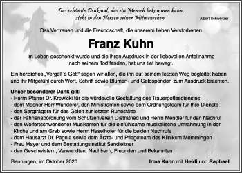 Traueranzeige von Franz Kuhn von Memminger Zeitung