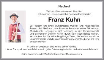Traueranzeige von Franz Kuhn von Memminger Zeitung