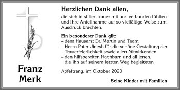 Traueranzeige von Franz Merk von Allgäuer Zeitung, Kaufbeuren/Buchloe