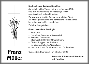 Traueranzeige von Franz Müller von Allgäuer Anzeigeblatt
