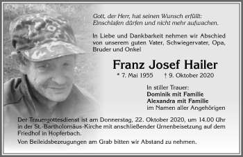 Traueranzeige von Franz Josef Hailer von Allgäuer Zeitung