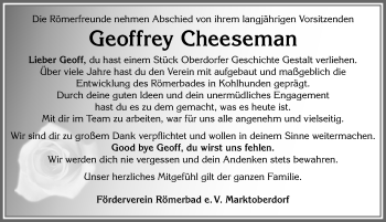 Traueranzeige von Geoffrey Cheeseman von Allgäuer Zeitung, Marktoberdorf