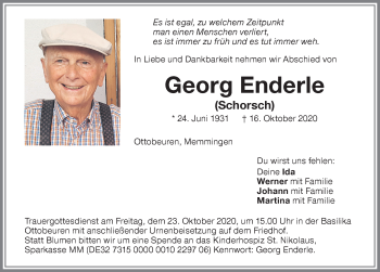 Traueranzeige von Georg Enderle von Memminger Zeitung