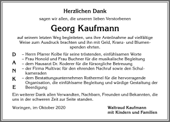 Traueranzeige von Georg Kaufmann von Memminger Zeitung