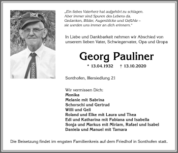 Traueranzeige von Georg Pauliner von Allgäuer Anzeigeblatt